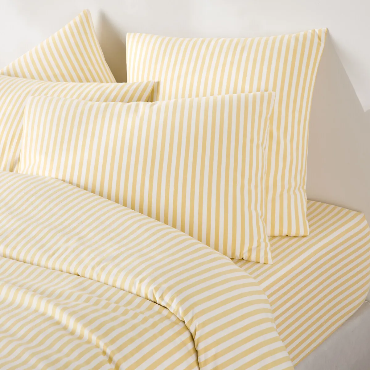 Drap-housse En Coton, Bonnet 30 Cm, Rayures En Tissé-teint, SOIZIC JAUNE — vue 3