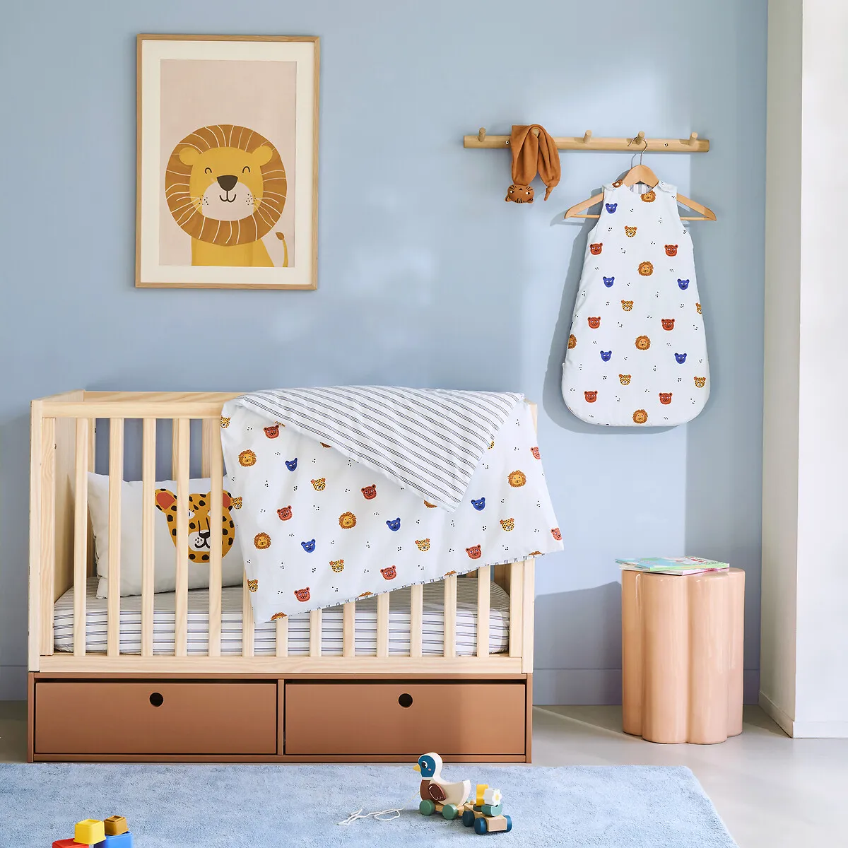 Drap-housse Bébé, Percale De Coton, Bonnet 17cm, Imprimé Animaux, PETITE SAVANE — vue 3