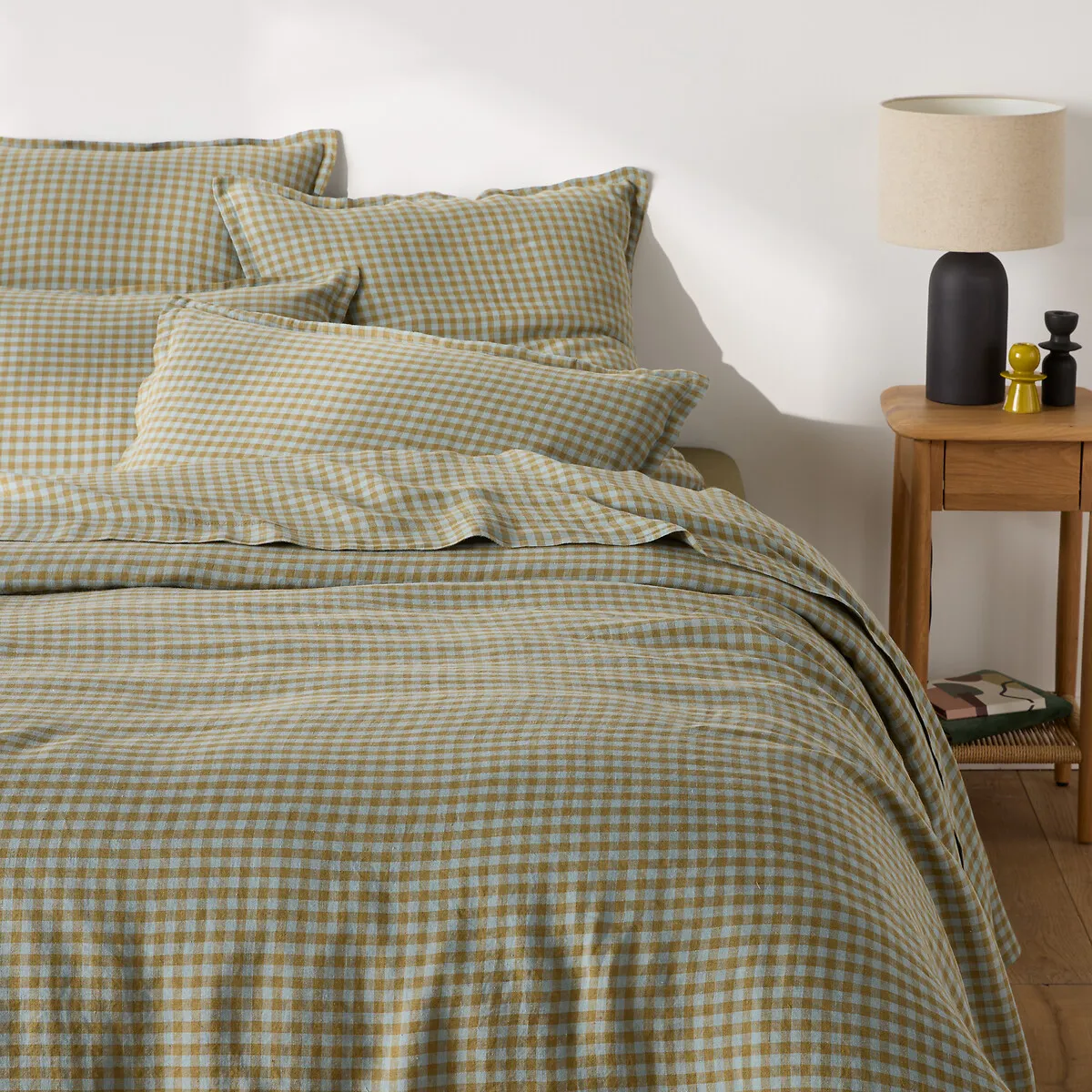 Housse De Couette En Lin Lavé,Acélie Olive/opaline