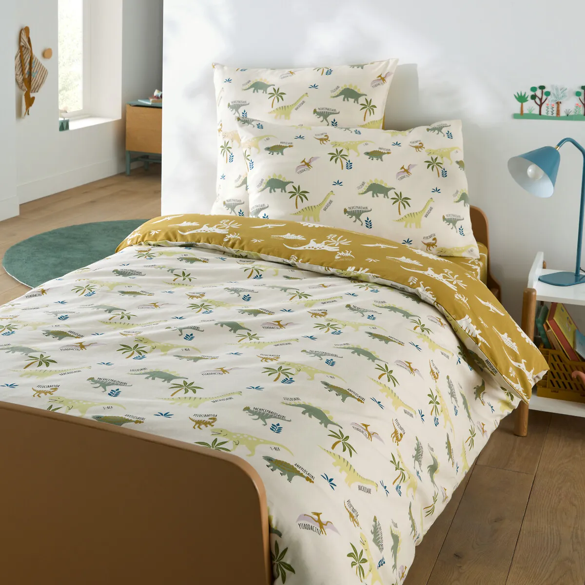 Housse De Couette Enfant, En Coton Biologique, Imprimé Dinosaures, ALNIS — vue 3