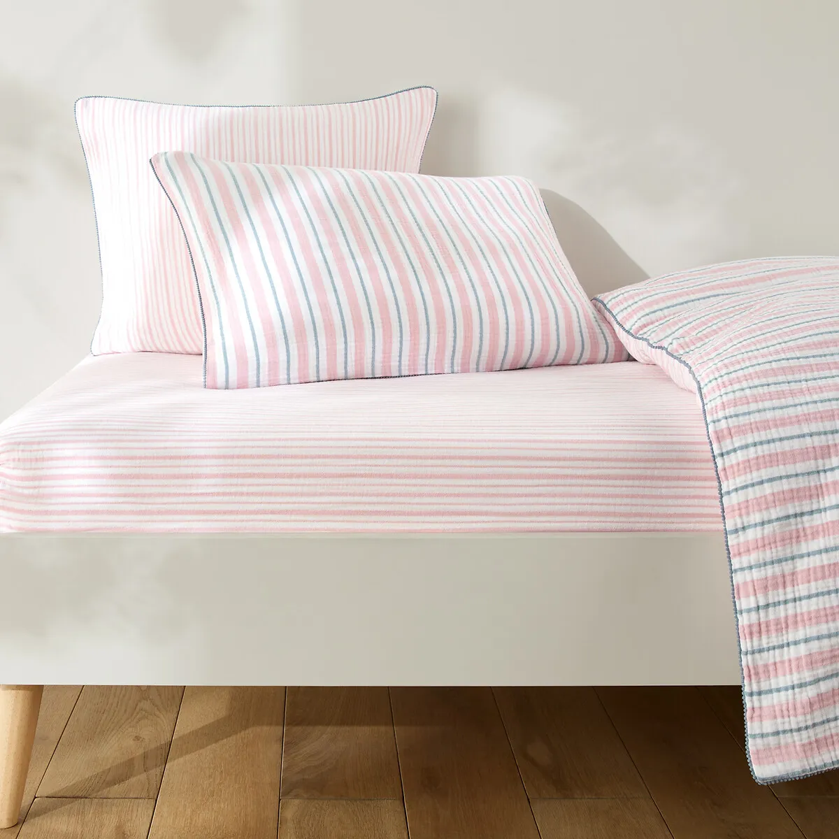 Drap-housse Enfant, En Gaze De Coton, À Rayures, Bonnet 25 Cm, ADÈLE