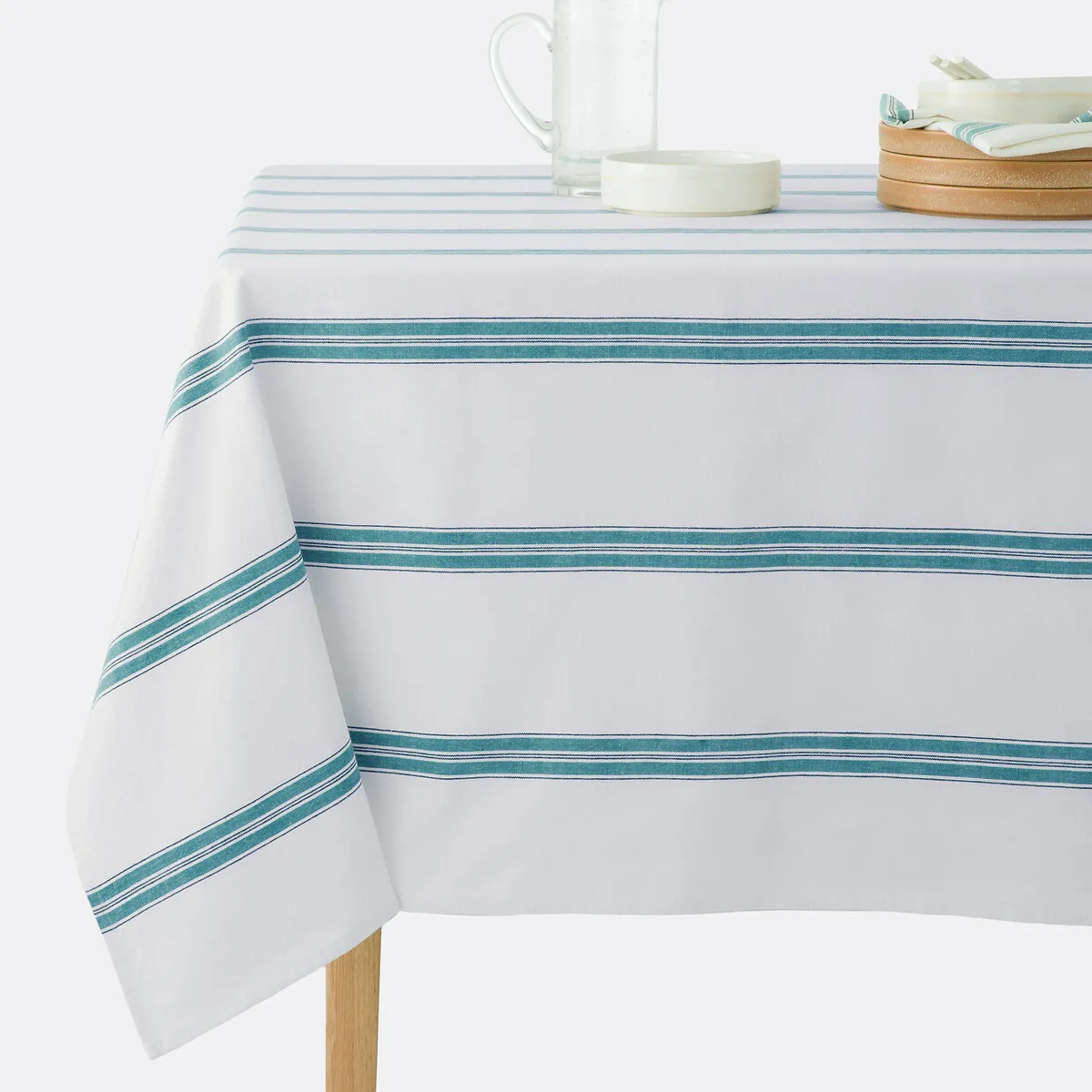 Nappe Rayée En Coton Lavé Tissé-teint, Boisseau