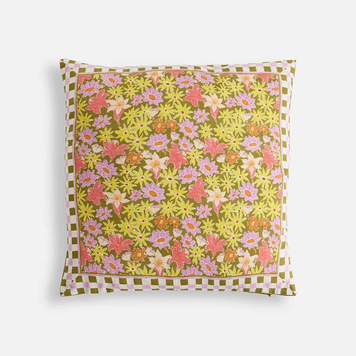 Housse De Coussin Carrée 45x45 Cm, En Coton Imprimé Fleurs, DELILA