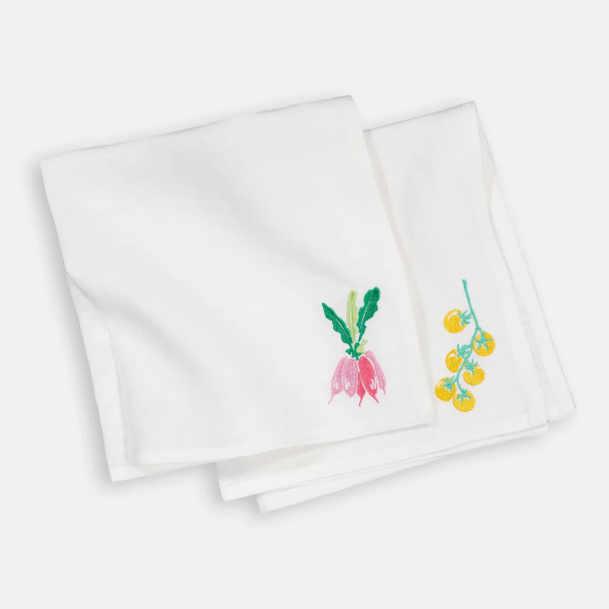 Lot 2 Serviettes De Table En Lin Brodé, Faustine