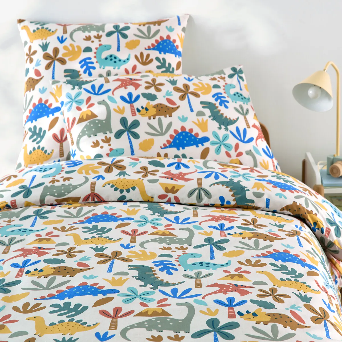 Housse De Couette Enfant, 30% Coton Recyclé, Imprimé Dinosaures, DINO