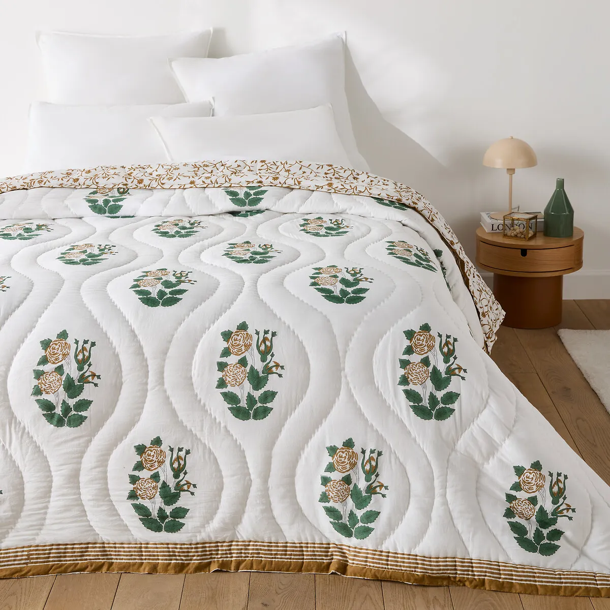 Couvre-lit Matelassé, Imprimé Block-print, Voile De Coton, JAPALI