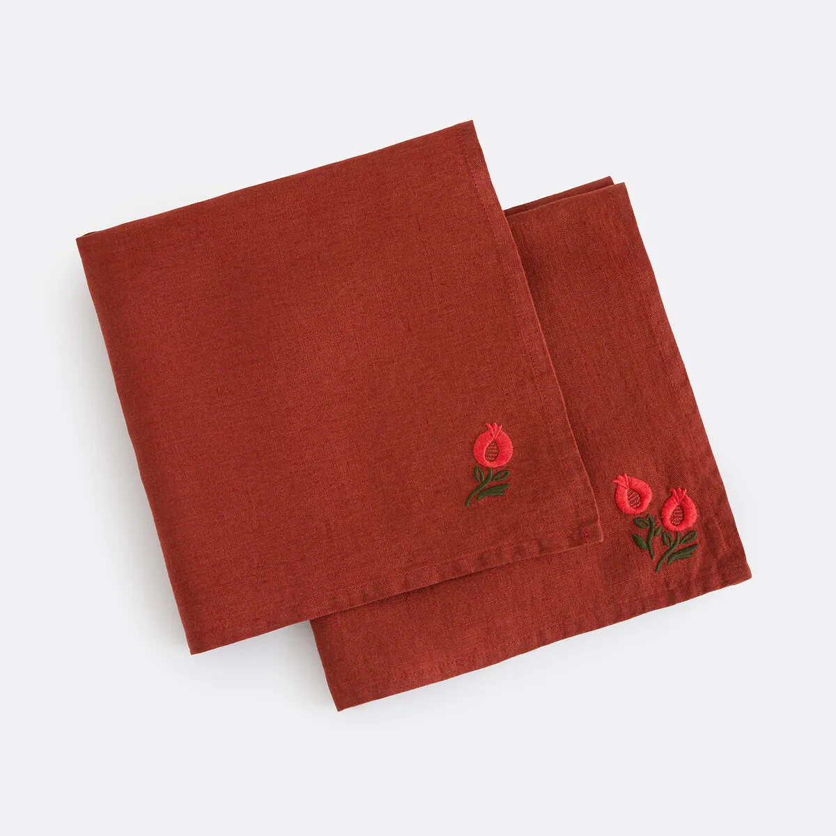 Lot 2 Serviettes De Table Lin Lavé Brodé, Lorina