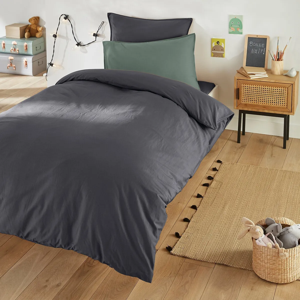 Drap Housse Enfant Uni En Coton Lavé, Scenario — vue 3