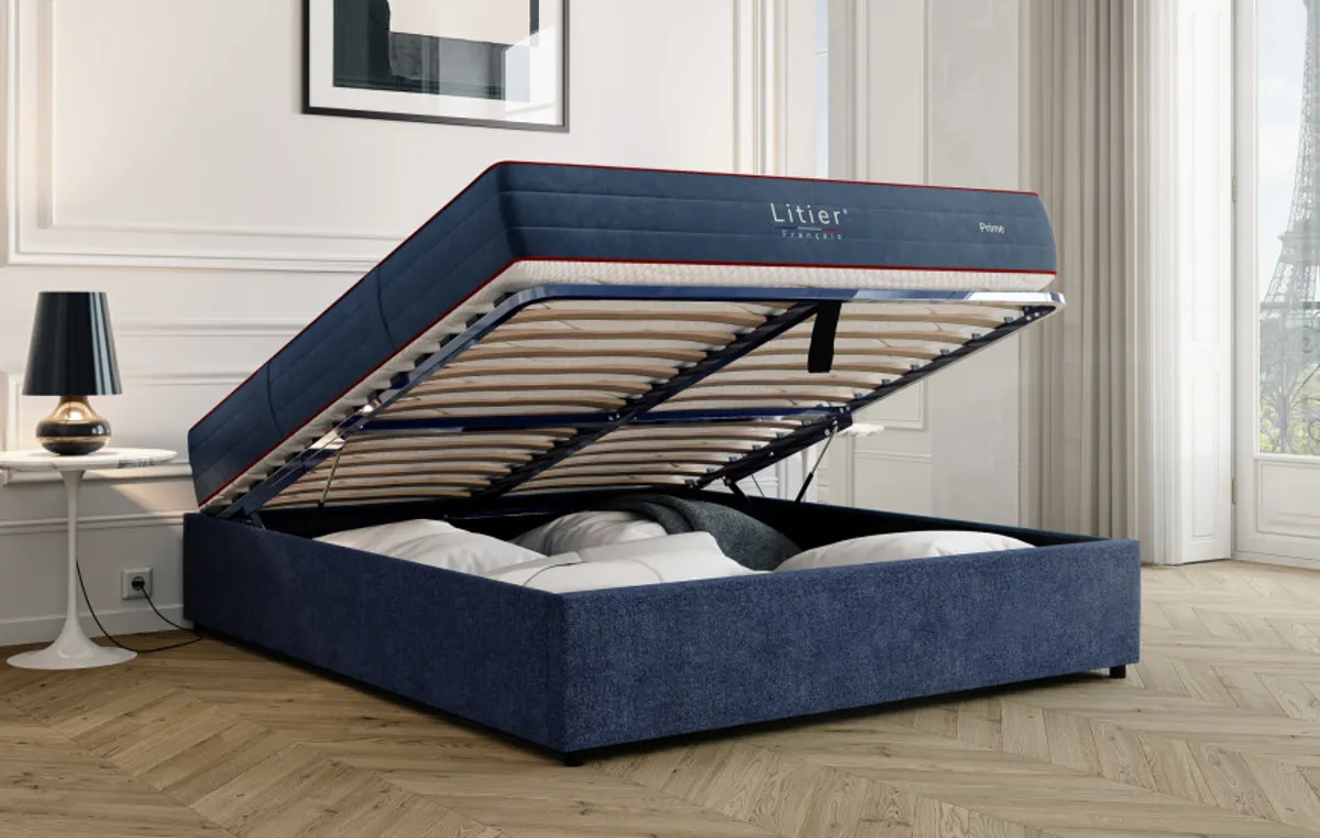 Ensemble sommier coffre et matelas Prime — Bleu marine — vue 6