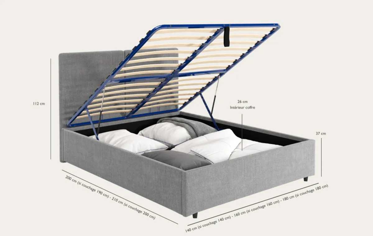 Ensemble lit coffre Impérial et matelas Pro Hôtel — Gris clair — vue 3