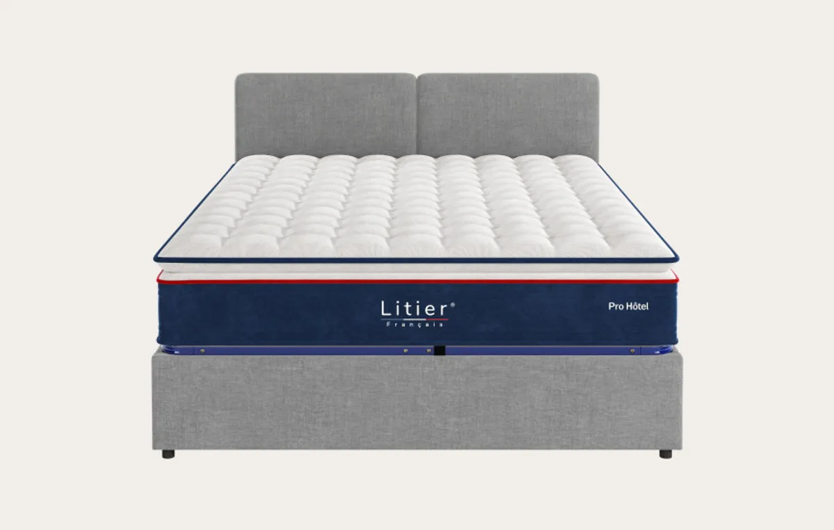 Ensemble lit coffre Impérial et matelas Pro Hôtel — Gris clair