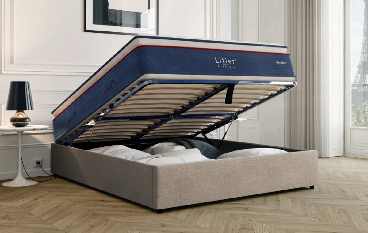 Ensemble sommier coffre et matelas Pro Hôtel — Gris taupe — vue 5